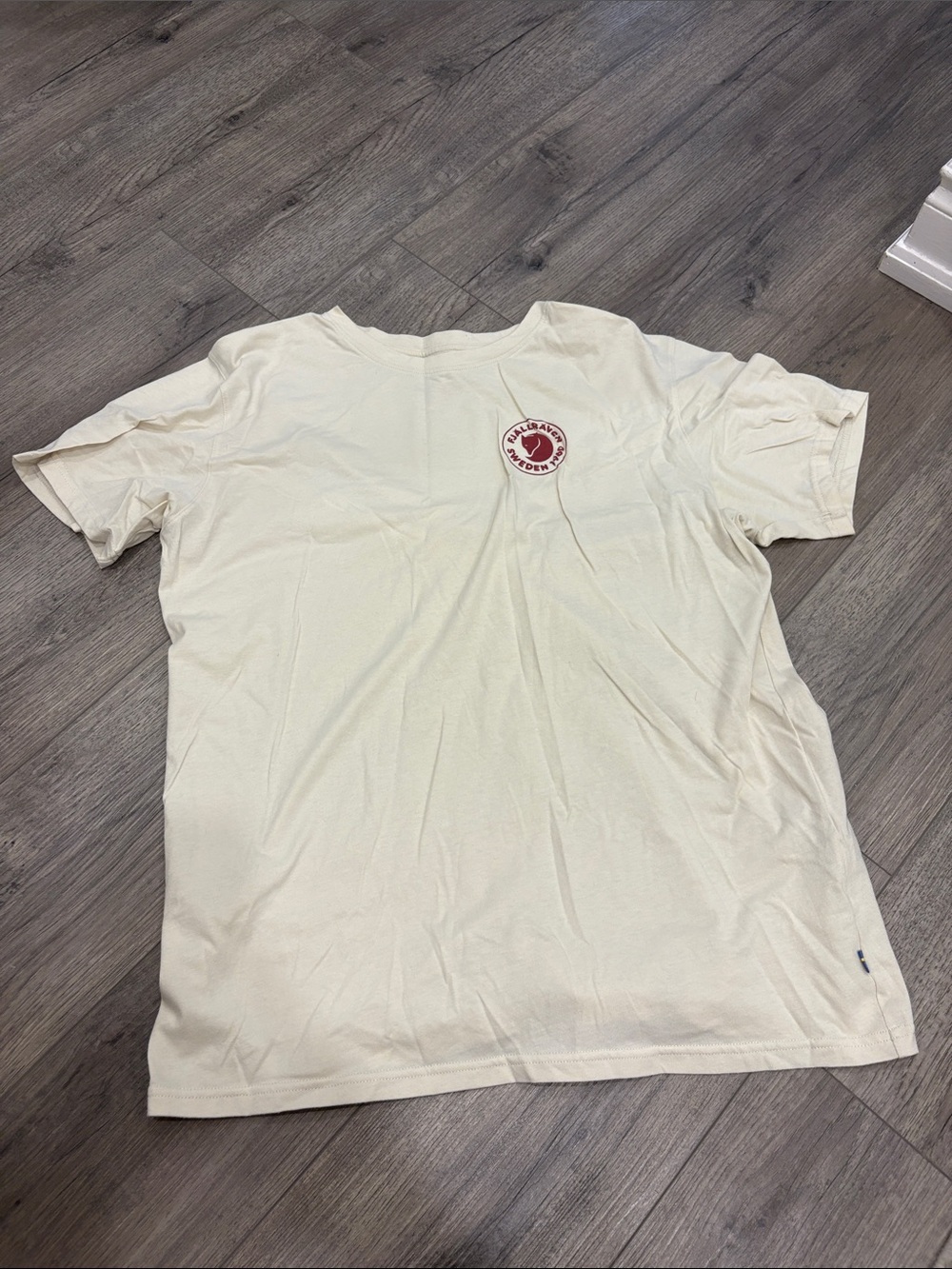 Fjallraven Cream Short-Sleeve Tee with Small Red Logo